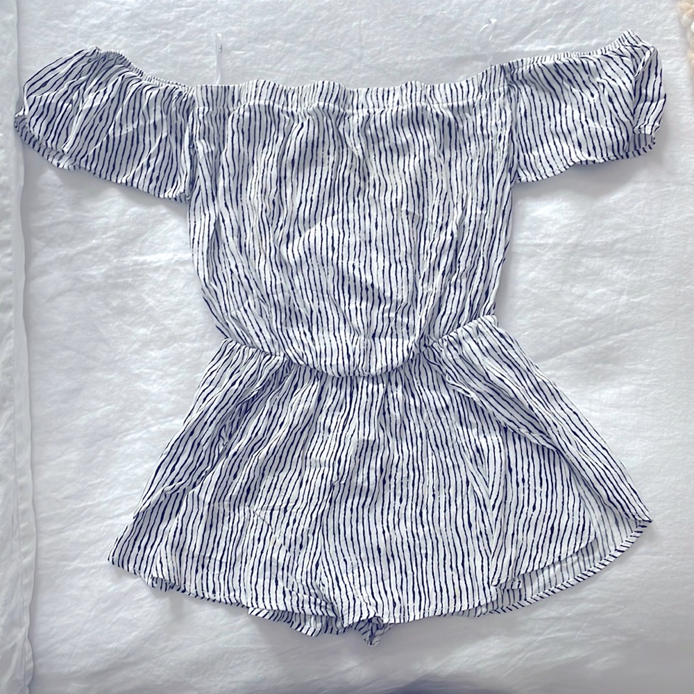 Lulus black and white off the shoulder romper